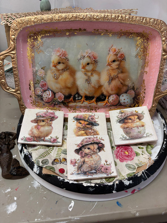 Dazzled baby, Chick tray with 4 coasters